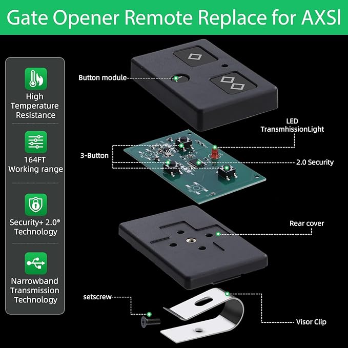 3-Button Remote Transmitter Replace for AXS1 for AXP1(2 Packs), Fit Automatic Gate Opener for TDS2 TSS1XP TDS2XP TSS1 LDM2 LDM2K HDP1 HDP2 DD2U LSM1 DS1U, Fits for Single and Double Opener Systems