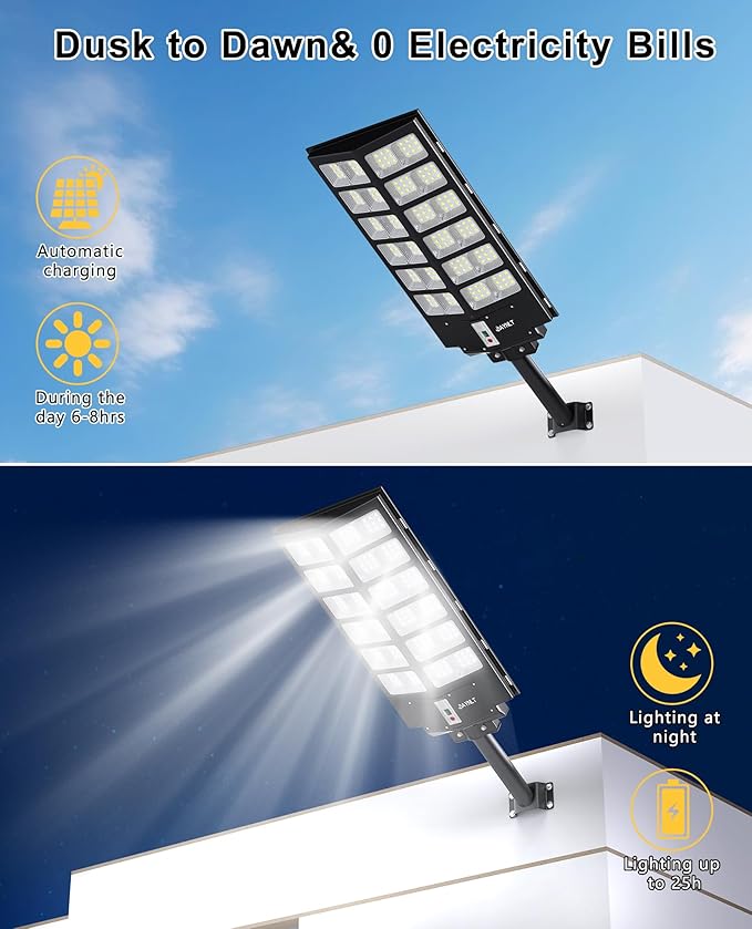 JAYNLT Y-9800W Solar Street Lights Outdoor,6500K Commercial Parking Lot Lights Dusk to Dawn, Waterproof Solar Security Flood Lamps with Motion Sensor and Remote for Yard, Garage, Driveway