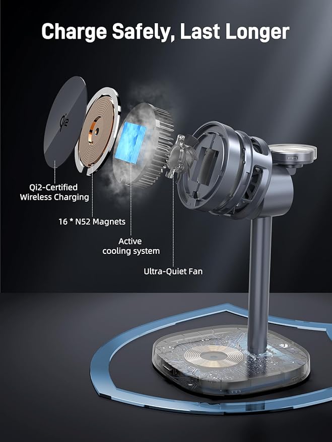 3 in 1 Magnetic Charging Station for Samsung, Qi2 Certified Phone-Cooling Magsafe Wireless Charger for Samsung Galaxy Z Fold 7/Flip 7/S25 Ultra/S24, Galaxy Watch 8/Ultra/7/6/5, Galaxy Buds 3 Pro/3