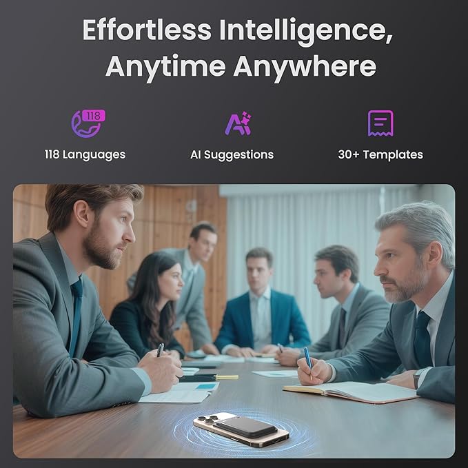 AI Voice Recorder, Note Voice Recorder - Transcribe & Summarize, AI Noise Cancellation Technology, Supports 118 Languages, 64GB Memory APP Control Audio Recorder (LightSilver)