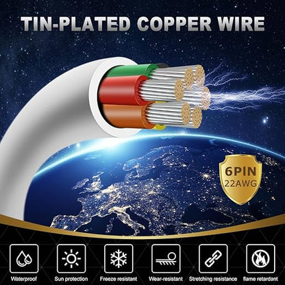 22 Gauge 6 Conductor Electrical Wire, 16.4FT White Stranded Low Voltage 22/6 Cable, PVC Case, 22 AWG Tinned Copper Wire Extension Power for LED Strips, Lamp Lighting, Automotive