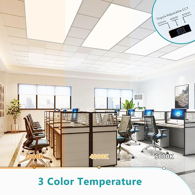 VocgoUU 4 Pack 2x4 LED Flat Panel Light Fixture, Drop Ceiling Office Lights 3000K/4000K/5000K Switchable, 30W/40W/50W Selectable, 0-10V Dimmable, Dustproof, ETL