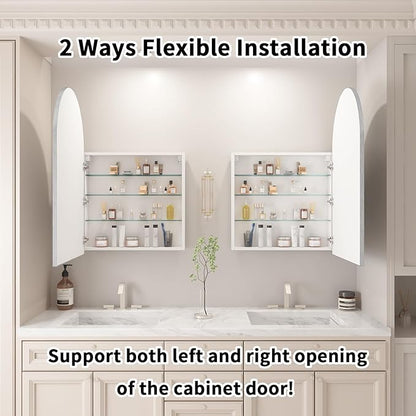 Bathroom Medicine Cabinet with Mirror Silver,Arched Wall Mounted Bathroom Cabinet with Mirror,Vanity Mirror with Storage,Mirrored Cabinet with Adjustable Shelves,Not Recessed,20x32 Inch