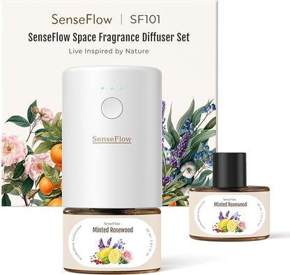 SF101 Pro Plug In Air Freshener, Waterless Essential Oil Diffuser, Non-Toxic Aroma Diffuser, Adjustable 120-Day Natural Scent Mist, Covers 1000 Sq Ft- Free 30ml Minted Rosewood