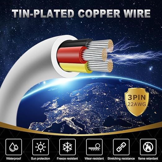 DEKIEVALE 22 Gauge 3 Conductor Electrical Wire, 16.4FT White Stranded Low Voltage 22/3 Cable PVC Case, 22 AWG Tinned Copper 3 Wire Cable, Flexible Extension Power Cord for LED Lamp Lighting Automotive