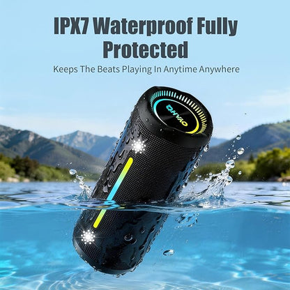 Bluetooth Speakers Wireless Loud Stereo Sound IPX7 Waterproof Outdoor Portable 25W Super Bass Speaker for Home Party Beach with 24H Playtime Colorful Lights BT5.3 TWS Pairing Birthday Gift Black