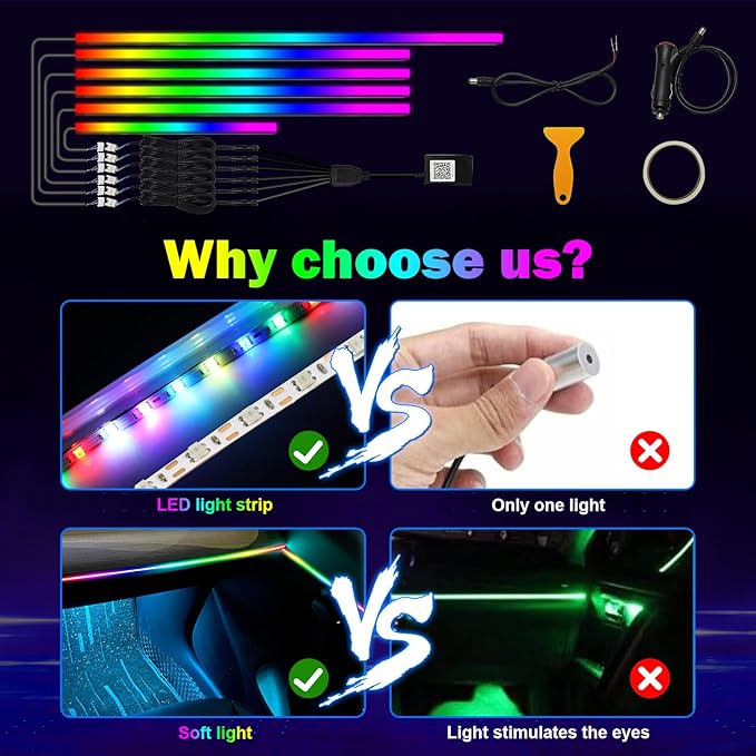 WEBUPAR Dreamcolor 6 in 1 Car LED Strip Lights with APP Control and 213 Color Modes, Neon Ambient Lighting Kits