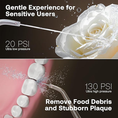 Bitvae Water Dental Flosser Teeth Pick, Cordless Flosser for Travel with 6 Jet Tips, 3 Modes 5 intensities, IPX7 Waterproof Portable & Rechargeable Oral Irrigator Cleaner, White