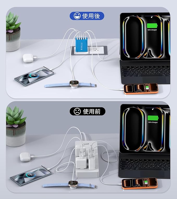 [2-Pack] USB C Wall Charger, 60W USB C Charger Block 5-Port PD Fast Charging Blocks,2USB C+3USB A Multiport Plug,Type C Power Adapter Brick Cube for iPhone17/16/15/14/Pro,iPad,Samsung,for Switch（Blue）