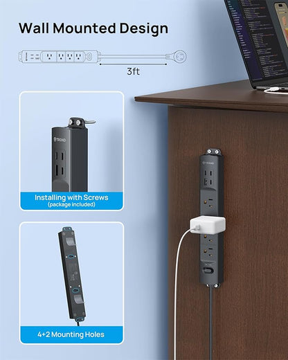 TROND 360° Rotating Plug Surge Protector, Power Strip with USB Ports, 3 USB C and 1 USB A, 1440 Joules, ETL Listed, 1625W, Wall Outlet Extender, 3ft Extension Cord for Home Office Dorm, Black
