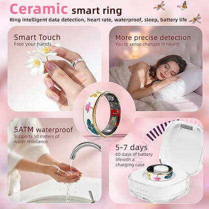 Smart Ring Health Tracker, Men & Women, Featuring a Heart Rate Monitor, Sleep Tracker, 8 Exercise Modes, Step Counter, IP68 Waterproof(White, 9)