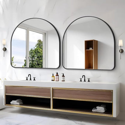 Arched Bathroom Mirror, 30"x30" Black Arched Mirror for Bathroom, Wall Mounted Mirror, Vanity Wall Mirror Metal Frame for Bedroom, Entryway, Living Room, Vertically Hanging