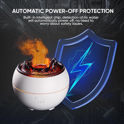 Essential Oil Diffuser, Volcano Fire Flame Aromatherapy Diffuser, 360ml Ultrasonic Cool Mist Humidifier, Scent Aroma Diffuser with 7 Colors Light, Timer & Auto Shut-Off for Home, Room (White)