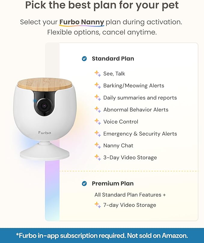 Furbo Mini Pet Camera [Subscription Required] Unlock Camera w/Paid Plan: Home Security with Dog & Cat Safety Alerts, 2-Way Audio, Mountable Smart Cam w/Phone App (Low Risk, 3mo Min. Cancel Anytime)