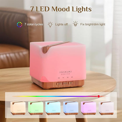 ASAKUKI Essential Oil Diffuser 700ml, Ultrasonic Aromatherapy Humidifier with Top 6 Essential Oils Set, 7 LED Colors, Timer & Auto-Off, Large Room Diffuser