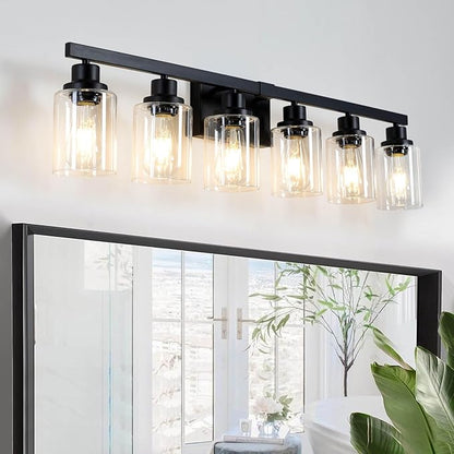DIKAIDA 6-Light Black Vanity Lights 38'' Modern Bathroom Vanity Lighting Fixtures Above Mirror， Industrial Matte Bathroom Light Fixtures, Bath Wall Light Fixtures, Black Wall Sconces