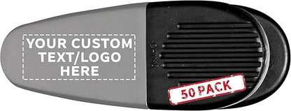 50 Magnetic Memo Holders Set - Customizable Text, Logo - Large Clip, Plastic - Silver Black