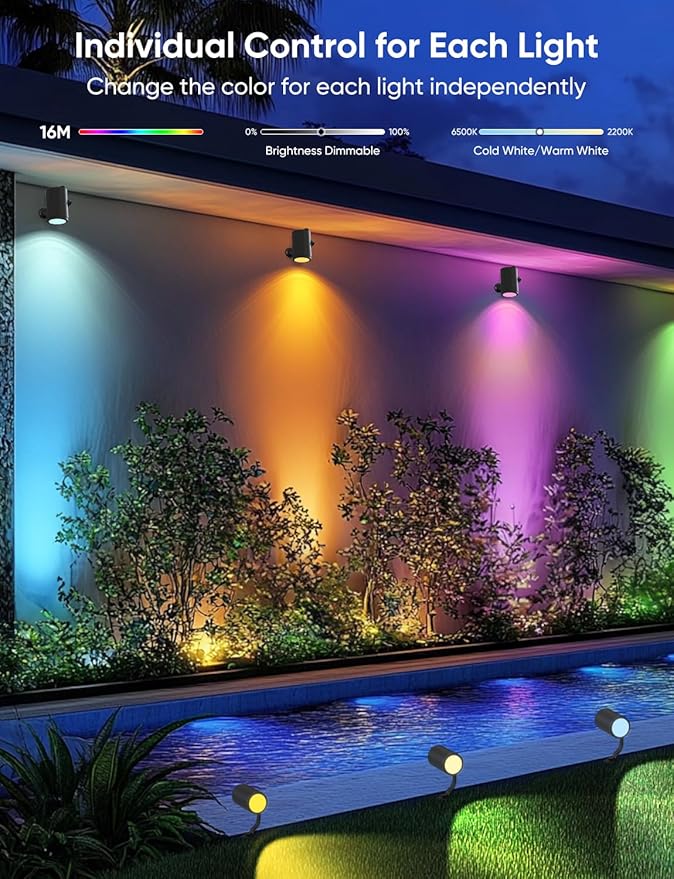 APPECK Smart Outdoor Spot Lights 24W, RGBCW Color Changing Landscape Lights 4 Pack, IP65 Waterproof Low Voltage Landscape Lighting, App/Voice/Remote Control, for Garden Yard Pathway Holiday Decor
