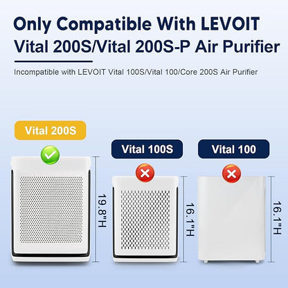 PETOX Vital 200S Toxin Absorber Replacement Filter for LEVOIT Vital 200S and Vital 200S-P Air Purifier, True HEPA and High-Efficiency Activated Carbon Filter, Vital 200S-RF-TX, 2 Pack, Green