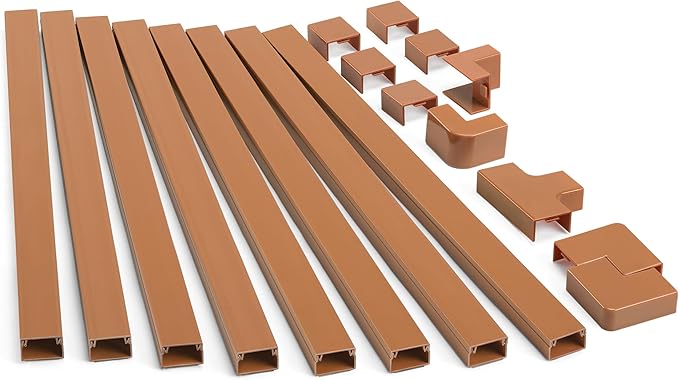 126in Cord Hider Kit, TV Wire Covers for Wall, Paintable Cable Management Kit, Cable Cover for Mounted TV, Hide Wires Along Wall, Brown Cord Cover, 8xL15.7in W0.95in H0.55in