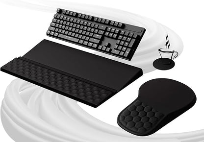Ospelelf Ergonomic Mouse Pad and Keyboard Stand Wrist Rest Set, Memory Foam Comfort, Pain Relief for Typing, Office Desk Accessories, Black