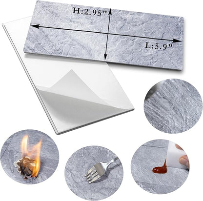 AULIGET 100-Piece Peel and Stick Backsplash Wall Tiles, 3" x 6" PVC Grey Marble Faux Stick on Tiles for Backsplash Kitchen, Bathroom, Laundry Room, Camper, Fireplace