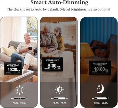 10.1'' Digital Clock, 1280*800p HD Extra Large Display, Digital Clock With Date, Time, Day Of Week, 10 Reminders & 6 Alarms, Auto Dimming & DST, Remote Control, Dementia Clock For Seniors, Black