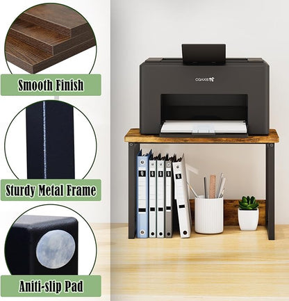 MARTY Desktop Printer Stand 2 Pack Printer Stand with Storage for Desk, Shelf Organzier for Home/Office Printer Riser Under Desk Small Table for Fax Machine Scanner(Rustic Brown)