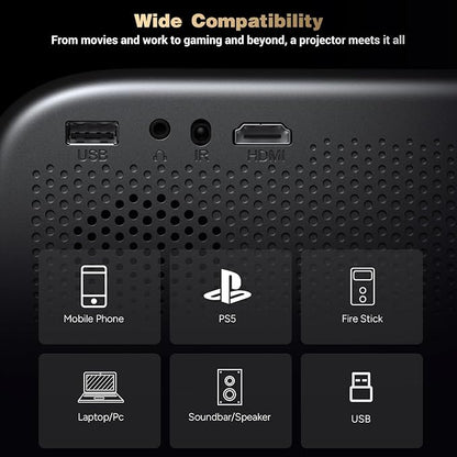 Projector with WiFi and Bluetooth: [Auto Focus/Keystone] - NICPOW Full HD 1080P 4K Supported Portable Bluetooth Projector for Gaming Devices and Phones - Ideal for Indoor Outdoor Use - Grey