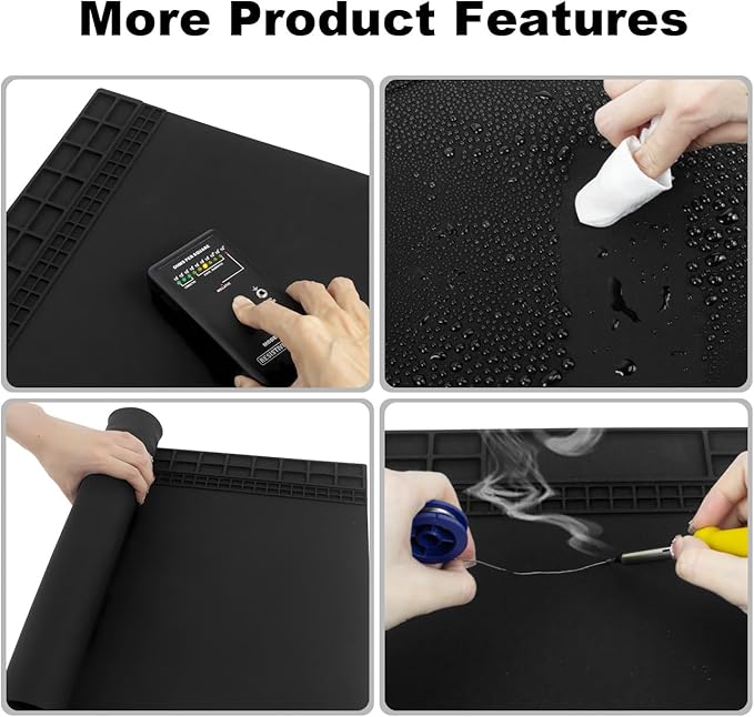 Anti Static Soldering Mat, Extra Large 27.6" x 15.7" Heat Resistant 932°F Large Silicone ESD Safe Work Mat with Grounding Accessories and Anti Static Wrist Strap (Black)