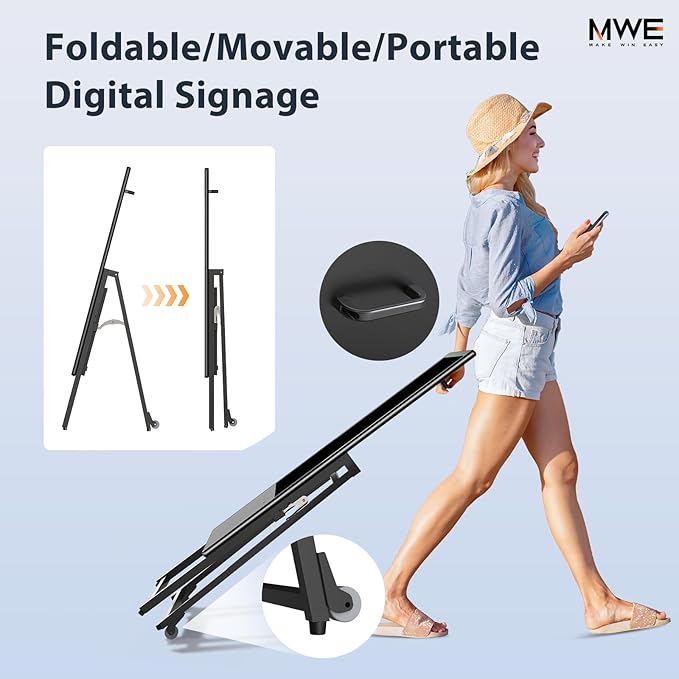 QIXZOCV MWE 32 Inch Digital Signage Display, Portable LCD Digital Kiosk, Advertising Display Poster, Android Kiosk with Auto Media Player, HDMI/USB
