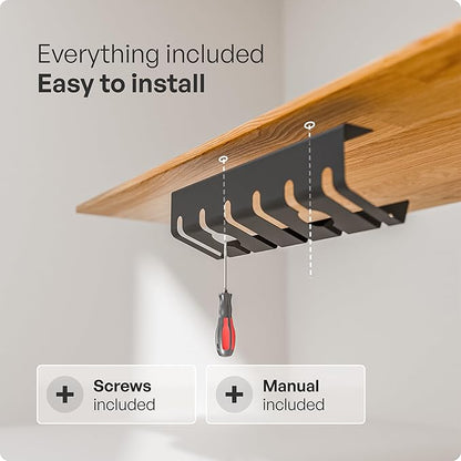 PAMO Cable Management Under Desk for Easy mounting Under-Table I Set of 3 - with 10X Cable Ties I Desk Organizer for Office/Home Office Table Thoughtful Cable Tray Holder