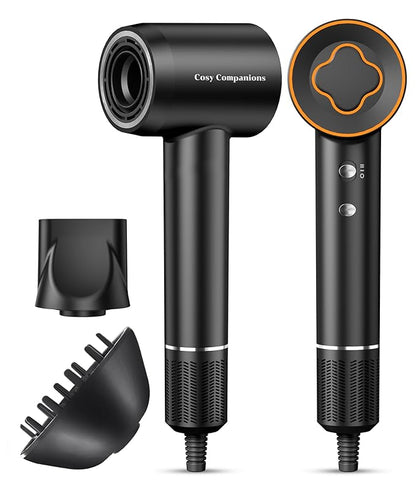 Cosy Companions High-Speed Ionic Hair Dryer, 150000 RPM Brushless Motor for 2-5 Min Fast Drying, Low Noise Blow Dryer Reduces Frizz & Heat Damage, Lightweight Hair Dryer with Diffuser & Nozzle