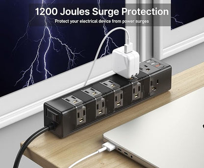 CCCEI Standing Desk Clamp Power Strip with 15 Outlets, Black Desktop Edge Mount Surge Protector Outlet, Fast Charging USB-A and 45W USB-C Ports, 15 FT Flat Plug, Black Fit 1.6 inch Table top.