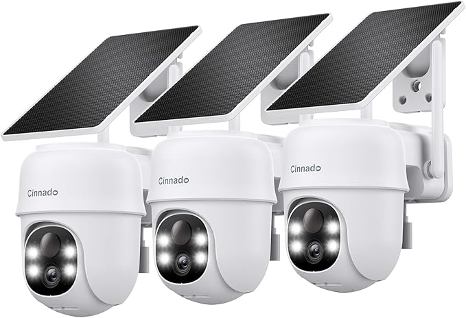 Cinnado 2K Cameras for Home Security-2.4G WiFi Outdoor Camera Wireless Solar/Battery Powered, 360° Viewing, Human Detection, Color Night Vision, Cloud/SD Storage B6 (B6-White-3pack-2.4G)