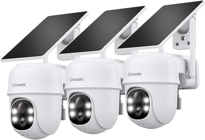 Cinnado 2K Cameras for Home Security-2.4G WiFi Outdoor Camera Wireless Solar/Battery Powered, 360° Viewing, Human Detection, Color Night Vision, Cloud/SD Storage B6 (B6-White-3pack-2.4G)