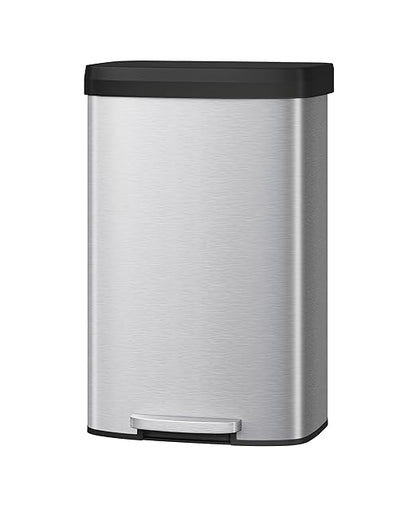Garvee 21 gal / 80 L Stainless Steel Trash Can with Lid, Large Garbage Can for Kitchen, Rustproof Step-on Kitchen Metal Trash Bin with Liner Rim, Rear Handle, Soft Close Plastic Lid, Silver