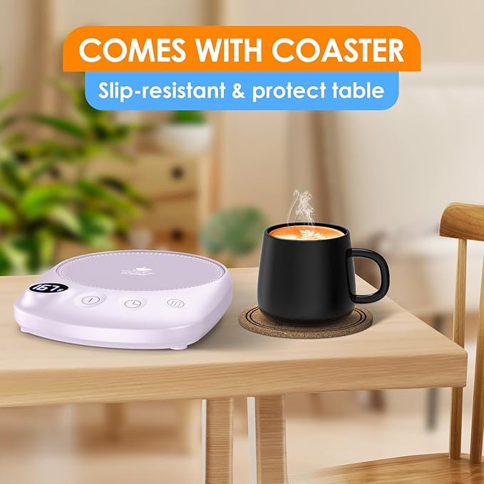 Coffee Mug Warmer - Fastest Heating & Highest Temperature, Coffee Cup Warmer for Desk Auto Shut Off, 4 Temp Settings & 1-12H Timer, Smart Electric Beverage Warmer for Coffee, Tea (Purple)
