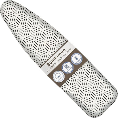 Bumkimue Ironing Board Cover and Pad, Standard Size 15x54 Inches, Blue Floral Pattern, Heavy Duty Padded, Elastic Edge, Scorch Resistant (Black and White Stripes)
