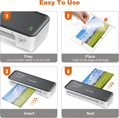 Bonsaii Laminator Machine, 9 Inch Laminators Machine with 50 Laminating Sheets, Laminator with Never Jam Technology for Doc/Posters/Photo, Simple Convenient for Home, Office and School - L418-C Grey
