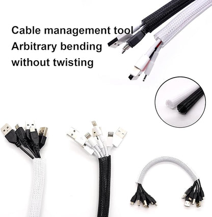 QCSIW 25ft - 1/2 inch Cord Protector, Split Sleeve Cable Management, Heavy Duty Wire Loom Tubing for Power Cords/USB/Audio Video – Pet Proof Chew Resistant Sleeving - Black