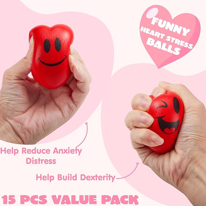 JOYIN 15 PCS Valentines Day Heart Shaped Stress Relief 3“ Balls for Kids Party Favors, School Classroom Exchange Prizes Gift
