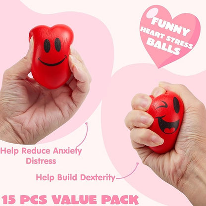 JOYIN 15 PCS Valentines Day Heart Shaped Stress Relief 3“ Balls for Kids Party Favors, School Classroom Exchange Prizes Gift