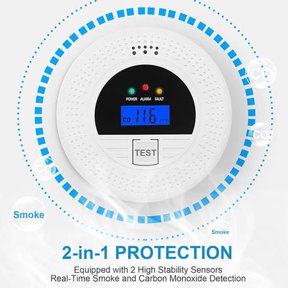 Combination Smoke and CO Detector with Battery Operated, Test Button, LCD Display