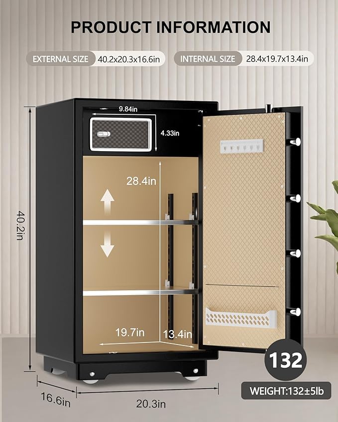 【US STOCK】TIGERKING 7.2 Cubic Feet Extra Large Heavy Duty Safe Box, Home Safe with Double Safety Key Lock and Separate Lock Box, Digital safe with 2 Removable Shelf for Home Hotel Office,132lbs