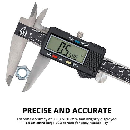 NEIKO 01408A 8” Electronic Digital Caliper Extra Large Display | 0-8 Inches | Inch/Fractions/Millimeter Conversion | Polished Stainless Steel