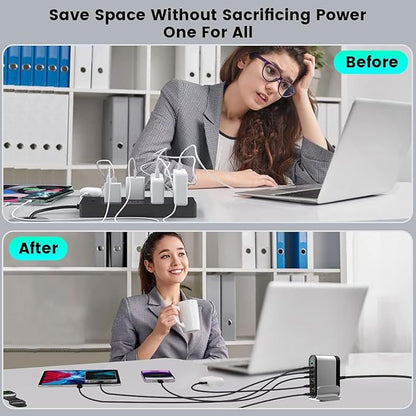 USB C Fast Charger : Fast Charging Station : 285W-8 Port Desktop Multiple Devices Power Adapter for Laptop MacBook Pro/Air, DELL, Tablet iPad Pro/Air, iPhone 16/15/14, Galaxy S23/22