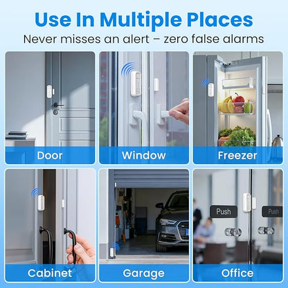 Sanjie Door Alarm with Instant and Delayed Alerts 30s/1min/2min/4min, Door Window Ajar Alarms for Kids Safety/Home Security, Volume 0-120dB, Left Open Alert for Freezer Fridge Home, 2 Sensor