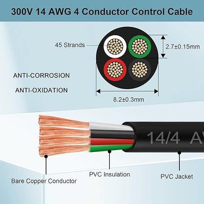 MOOKEERF 14/4 AWG Mini-Split Cable - 50FT 14 AWG 4 Conductor Control Cable 300V Stranded Oxygen-Free Pure Copper Wire for Mini Split Air Conditioner,Heat Pump,HVAC Systems and Speaker Systems