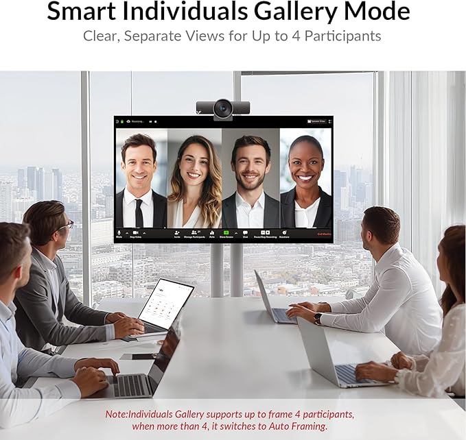 AV Access 4K Conference Room Camera, 1/1.8' Sensor, Individuals Gallery, 120° FOV, 5X Digital Zoom, Auto Framing, Presenter Tracking, Dual Mics, ePTZ, Privacy Cover, Work with Teams, Zoom, Meet
